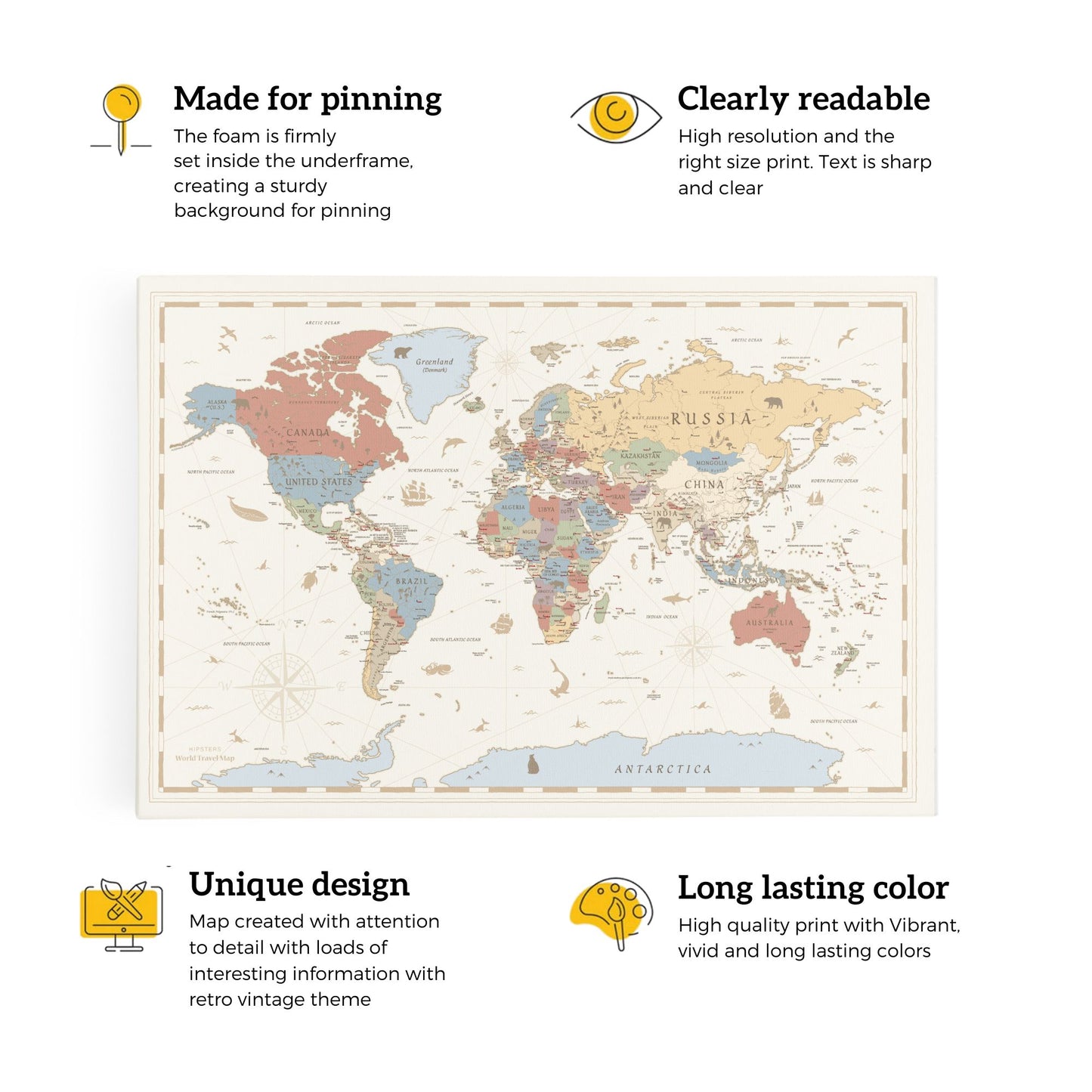 Hipsters Push Pin World Travel Map